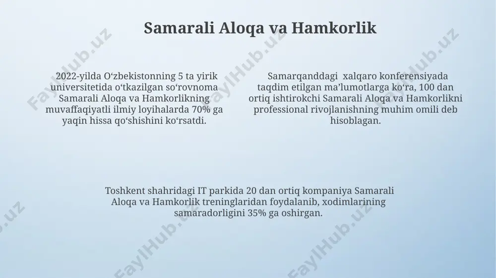 kni oshirishga yordam beradi, ayniqsa, hindiston va xitoy kabi mamlakatlarda. 2030 yilga kelib, professional sohalarda, xususan, singapur va yaponiya kabi mamlakatlardagi texnologiya sohasida, mentorlikning 30%i ixtisoslashgan dasturiy ta'minot va algoritmlar yordamida shaxsiylashtiriladi. kelajakdagi mentorlikning 70%i onlayn platformalar orqali, masalan, zoom yoki google meet kabi vositalar yordamida amalga oshiriladi, bu esa 2023 yildan keyin global miqyosda 50% ga o'sishini ko'rsatadi. mentor tanlash mentorlik tanlashda 30 yoshdan oshgan tajribali olimlar bilan hamkorlik qilish, ayniqsa toshkentdagi ilmiy markazlarda, ilmiy martabangizni 2-3 marta tezroq rivojlantirishingizga yordam beradi. samarqanddagi texnologiya universitetlarida o'tkazilgan so'rovnomalar shuni ko'rsatdiki, mentorlarning 70% dan ortig'i o'z shogirdlarining professional tarmoqlarini kengaytirishda muhim rol o'ynaydi. mentor tanlashda nomzodning ilmiy nashrlar soni (kamida 15 ta) va xalqaro konferensiyalarda ishtirok etish tajribasi (5 tadan ortiq) muhim omillar hisoblanadi. mentorlik dasturlari toshkent shahridagi it park 2022-yilda 500 dan ortiq yosh mutaxassislar uchun 10 ta turli sohalarda ixtisoslashgan mentorlik dasturini amalga oshirdi. oʻzbekistonning 5 ta oliygohi 2023-yilda …