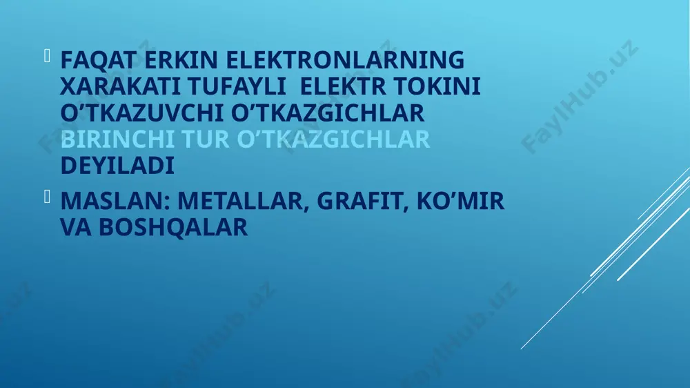 odamlarda esa 0,865-1,38 om-1*sm-1 gacha kamayib ketadi elektroterapiya- elektr toki va elektromagnit maydonini davolash maqsadida ishlatishdir. elektrotroterapiya usullariga elektrostimulyatsiya, galvanizatsiya, davolash elektroforezi, diatermiya, induktometriya va boshqalar kiradi etiboringiz uchun raxmat image1.tmp image2.tmp image3.tmp image4.tmp /docprops/thumbnail.jpeg