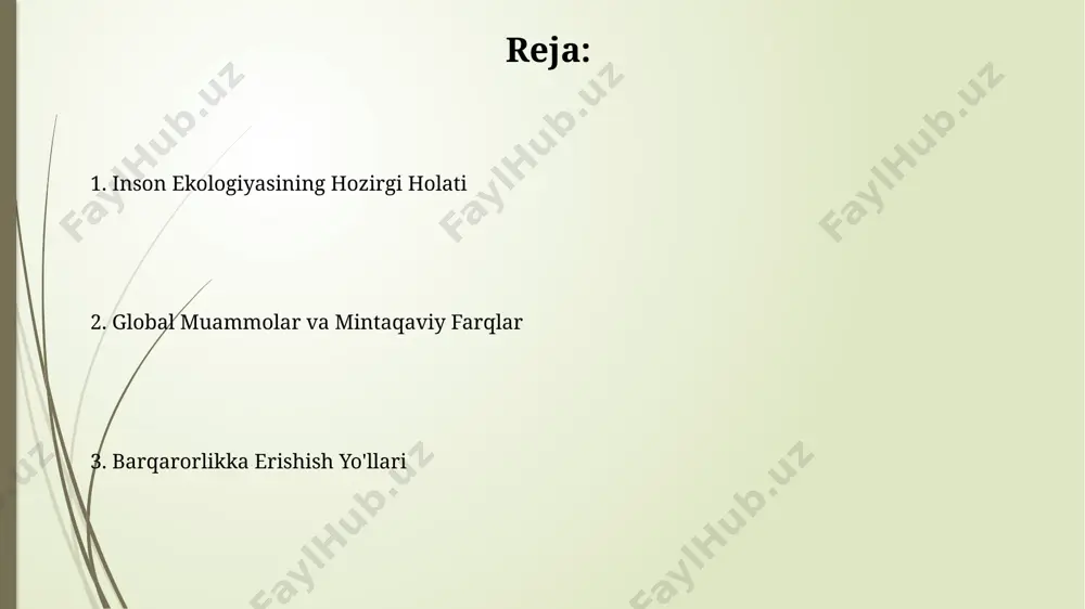 i, bu esa iqlim o'zgarishiga salbiy ta'sir ko'rsatadi va havo sifatini pasaytiradi. ekologik ta'lim va tarbiya ekologik ta’lim va tarbiya bo‘yicha 2023-yilgi hisobotlarda 50% ga yaqin maktab o‘quvchilari atrof-muhit muhofazasi masalalarini yetarlicha bilmasligi aniqlangan. o‘zbekistonda ekologik ta’limning samaradorligini oshirish uchun 20 dan ortiq yangi dastur va o‘quv qo‘llanmalari ishlab chiqilgan, ammo ularning amaliy qo‘llanilishi past darajada. energetika va ekologiya energiya isteʼmoli yiliga taxminan 5% ga oʻsib bormoqda, bu esa tabiiy resurslarning tezlashtirilgan sarflanishi va atrof-muhitga bosim oshishiga olib keladi. oʻzbekistonda energiya ishlab chiqarishning 60% dan ortigʻi qazilma yoqilgʻilarga toʻgʻri keladi, bu esa ekologik muammolarni, xususan, havo ifloslanishini kuchaytiradi. atrof-muhitni muhofaza qilish siyosati “atrof-muhitni muhofaza qilish siyosati” 2030-yilgacha bo‘lgan davr uchun iqlim o‘zgarishiga moslashish bo‘yicha 5 ta asosiy strategik yo‘nalishni belgilaydi va ularning amalga oshirilishiga 15 milliard aqsh dollari miqdorida mablag‘ ajratilgan. o‘zbekistonning atrof-muhitni muhofaza qilish siyosati bioxilma-xillikni saqlashga qaratilgan bo‘lib, 2025-yilga kelib kamida 10% yer maydonini qo‘riqxonalar va milliy bog‘lar …