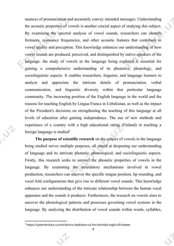 preciation of the richness and diversity of human language. the tasks of the theme the subject of using literature in the study of vowels in the language being explored involves examining how vowel sounds are represented and portrayed in written texts, specifically within literary works. this coursework delves into the intersection of linguistics and literature, analyzing how authors utilize language and literary devices to evoke and convey vowel-related experiences and meanings. by studying literature, researchers gain insights into the aesthetic, expressive, and symbolic aspects of vowel sounds. literary texts offer a rich source of examples where authors creatively use language to depict vowel qualities, variations, and phonetic features. this analysis can provide a deeper understanding of the cultural, emotional, and sensory dimensions associated with vowels in the language being studied. the coursework also explores how vowel-related themes and motifs are employed in literary works. authors may use vowels to create …
