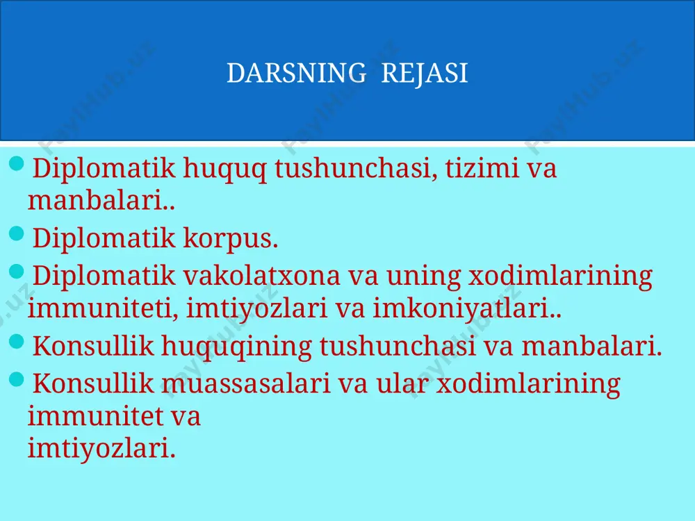 abriklash marosimlarida) ruxsat beriladi. diplomatik korpus a’zolarining diplomatik sifatlarini tasdiqlash uchun ko‘pgina davlatlarning maxalliy hokimiyati organlari diplomatik guvoxnomalar beradi. diplomatik vakolatxona va uning xodimlarining immuniteti, imtiyozlari va imkoniyatlari diplomatik vakolatxona yoki maxsus missiya o‘z faoliyatini qabul qiluvchi davlat hududida amalga oshiradi. ular o‘zlarining vakillik xarakteri va funksiyasidan hamda xodimidan kelib chiqib, qabul qiluvchi davlat tomonidan ta’minlab berilishi lozim bo‘lgan alohida yuridik maqomga ega bo‘ladilar. tashqi aloqalar organlarining ushbu xalqaro-huquqiy maqomi immunitet, imtiyoz va imkoniyat tushunchalari bilan belgilanadi. immunitet yuboruvchi davlat tashqi aloqalar organlari va ular xodimlarining vakolat va funksiyalarini qabul qiluvchi davlatdan mustaqil tarzda amalga oshira olishlarini ta’minlaydi. imtiyoz va imkoniyatlar ular faoliyatining samaradorligiga ko‘maklashish uchun xizmat qiladi. diplomatik vakolatxona yoki maxsus missiya va ular xodimlarining immuniteti yuboruvchi davlat organlari sifatida davlat immuniteti degan yanada kengrok tushunchaning emanatsiyasidir. davlat immuniteti — tegishli davlatlararo huquqiy munosabatlar moxiyatining jamlangan kurinishidir. xalqaro huquqda davlat immuniteti barcha davlatlar o‘rtasidagi o‘zaro munosabatlarda amal qiluvchi davlatlararo …