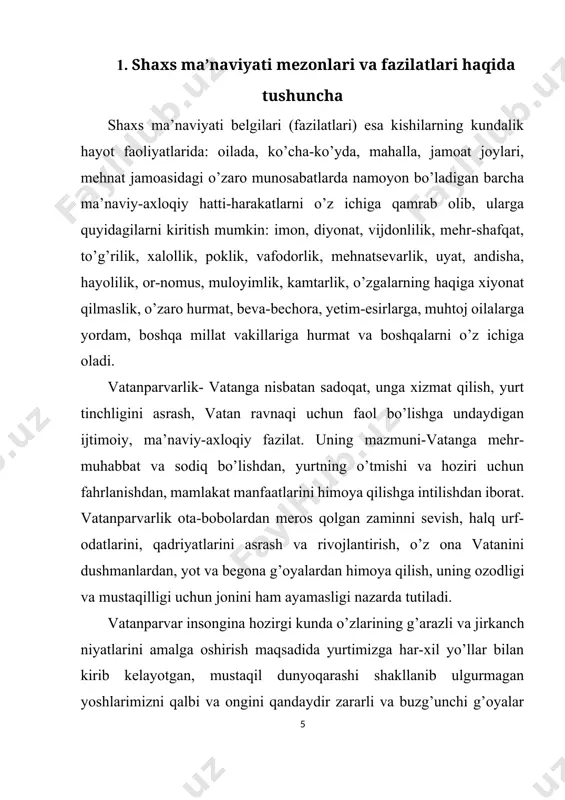 anfaatlar yo’lida birlashtiruvchi umummilliy g’oya hamdir. agar biror mamlakatda yashovchi barcha fuqarolar tarqoq, uyushmagan, umummilliy manfaatlar birligini anglamagan, qabila-urug’chilik, mahalliychilik, guruhbozlik girdobiga o’ralib qolgan bo’lsa, ularda mushtarak vatanparvarlik tuyg’usi, hamda e’tiqodi bo’lmaydi. bunday millat kishilarini bir-biriga qarama-qarshi qilib qo’yib, asoratga olish oson kechadi. vatanparvarlik tuyg’usi va e’tiqodi bilan sug’orilgan milliy birlik, birdamlik, ahillik, hamkorlik, hamdardlik tuyg’usi millatning kuchi va qudratini belgilovchi, istiqbolini porloq qiluvchi ma’naviy omil va mezondir. mustaqil o’zbekiston taraqqiyotida umummilliy birlikning ahamiyati va aksincha umummilliy tarqoqlikning salbiy jihati haqida birinchi prezidentimiz aytgan quyidagi so’zlar yoshlarimizni vatanparvarlik ruhida tarbiyalashda muhim ahamiyatga ega: “yurtimizda yashayotgan har qaysi inson o’zini eng avvalo o’zbekiston fuqarosi deb, shundan keyingina muayyan bir xudud vakili, aytaylik, xorazmlik, samarqandlik yoki farg’ona vodiysi farzandi deb his qilishi lozim. tabiiyki, bu holat har birimiz mansub bo’lgan “mo’jaz vatan”ning, tug’ilib o’sgan shahar yoki qishloqning qadri va ahamiyatini aslo kamaytirmaydi. biroq shuni esda tutish kerakki, haddan tashqari bo’rttirib yuborilgan mahalliy …
