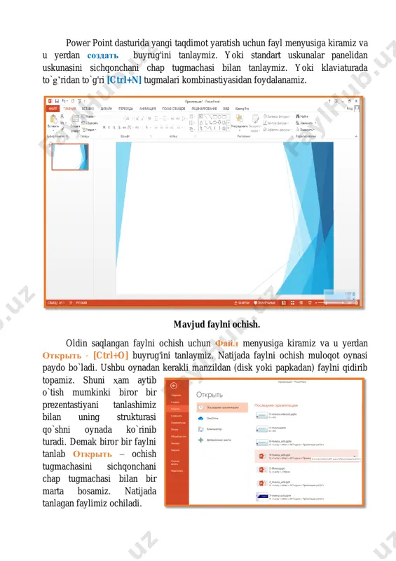tn effektlari taqdimotning tashki ko‘rinishini yaxshilaydilar, uni jozibalirok kiladi, ko‘rgazmaliligini ancha yaxshilaydi. formatlashtirishning parametrlarini belgilashda taqdimotning xamma slaydlarining bir xilda shakllatirilishini kuzatib borish va bitta slaydda xar xil shriftlarni yoki ajratishning ko‘p usulini ishlatmaslik kerak. power pointda matnni formatlashtirish asosiy usullari microsoft office ning kolgan ilovalarida ko‘llaniladigan usullarning o‘zidir. power point dasturi kuyidagi vositalarni takdim etadi:  formatlashtirish panelining uskunalarini;  format menyusini shrift buyrug‘ini;  animasiya effektlari panelining uskunalari;  microsoft word art ilovalarning vositalarini. eslatma: word art vositalari bilan yaratilgan figurali matni matn emas balki grafik ob'ektdir va uni formatlashtirish rasm solish uskunalar panelining tugmalari yordamida amalga oshiriladi. bundan tashkari, figurali matnni orfografiyasini tekshirish va uni tuzilma rejimida aks ettirish imkoni yo‘k. matn maydoniga kiritiladigan ramzlarga ushbu maydon uchun o‘rnatilgan formatlashtirish parametrlari belgilanadi. odatda, slaydlarda axborot markirovka kilingan ro‘yxatlar shaklida takdim etiladi, shuning uchun ko‘p avtobelgilar bunday ro‘yxatlarni tuzish uchun mo‘ljallangan matn maydonlariga ega bo‘ladilar. bundan burun «slayd …