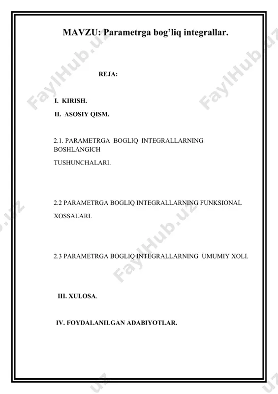 qilindi. vatanimizning kelajagi xalqimizning ertangi kuni, mamlakatimizning jahon hamjamiyatidagi obro�-e�tibori avvalambor farzandlarimizning unib-o�sib, ulg�ayib, qanday inson bo�lib hayotga kirib borishiga bog�liqdir. biz bunday o�tkir haqiqatni hech qachon unutmasligimiz kerak. respublikamiz mustaqillikka erishgach, ta�lim tizimida tub o�zgarishlar sodir bo�ldi. jamiyat taraqqiyotini yoshlar hayotida ishlab chiqarish milliy hamda umuminsoniy munosabatlarda zamonaviy qarash imkonyatlari kengaydi. yoshlar ta�lim tarbiyasi bilan mashg�ul bo�ladigan ijtimoiy institutlar son va sifat jihatdan o�sdi. mavzuning dolzarbligi, nazariy va amaliy ahamiyati: hozirgi kunda hayotimizda juda ko�p masalalarning matematik modeli, albatta differensial tenglamalar va integrallar orqali ifodalanadi. bularni sonli yechishda sonli metodlardan foydalanamiz. ushbu mbi da integrallarni va integral tenglamalarni taqribiy yechish uchun interpolyatsion kvadratur formulalar va yuqori tartibli kvadratur formulalar keltirilgan va tahlil qilingan. ma�lumki, ba�zi bir obyektlarni matematik modellashtirishda jism sirti va hajmini, jism og�irlik markazi va inersiya momentini, biror kuch ta�sirida bajarilgan ish miqdorini aniqlashga to�g�ri keladi. bu kattaliklarni aniqlash, masalaning berilishiga bog�liq ravishda berilgan analitik funksiyani biror …