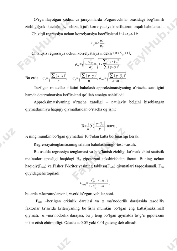 i. 2) fisherning f-kriteriyasini hisoblaymiz: bu erda n-kuzatuvlar soni, m-erkli o’zgaruvchilar soni darajasi = 0,05 bo’lganda fisher f-kriteriyasi qiymatlari jadvaliga asosan f jad =4,60 xulosa qilib shuni ta’kidlash mumkinki, tenglamaning parametrlari statistik ahamiyatga ega emasligi haqidagi h0 gipotezani qabul qilinadi. ushbu natijalar ko’rib chiqilgan bog’lanishlar zichligi nisbatan yuqori emasligi va kuztuvlar sonining kamligi bilan tasdiqlanadi. oleobject3.bin image4.wmf oleobject4.bin image5.wmf oleobject5.bin image6.wmf oleobject6.bin image7.wmf oleobject7.bin image8.wmf oleobject8.bin image9.wmf oleobject9.bin image10.wmf oleobject10.bin image11.wmf oleobject11.bin image12.wmf oleobject12.bin image13.wmf oleobject13.bin image14.wmf oleobject14.bin image15.wmf oleobject15.bin image16.wmf oleobject16.bin image17.wmf oleobject17.bin image18.wmf oleobject18.bin image19.png image20.png image1.wmf oleobject1.bin image2.wmf oleobject2.bin image3.wmf . 2 ; 2 3 2 4 3 3 - = - = å å = - = n y y n y y n t t n t t ; ˆ t b a y t × + = ; / ˆ t b a y t + = ; ˆ t b a e t …