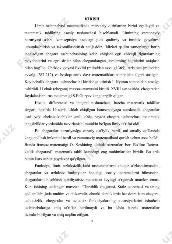 tma-ketlik deyiladi. sonlarga sonli ketma-ketlikning hadlari deyilib, ga ketma – ketlikning umumiy hadi yoki – hadi deb ataladi, (1) sonli ketma-ketlikni qisqacha simvol bilan belgilanadi. masalan, 1) sonlar ketma-ketligi bo’ladi; 2) sonlar ketma-ketligi bo’ladi. sonli ketma-ketlikning umumiy hadini olish usuli ko’rsatilgan bo’lsa, u berilgan deyiladi. misol uchun, 1) bo’lsa, u 1, 3, 1, 3, 1, 3, ...., 1, 3, ... ; 3) kasrni o’nli kasrga aylantirganda verguldan keyin bitta, ikkita, uchta va hokazo raqamlarni olib, sonlar ketma-ketligini olish mumkin; 4) arifmetik progressiya ham sonli ketma-ketlikdir, bunda birinchi had, arifmetik progressiya ayirmasi; 4) sonlar ketma-ketligi ham ketma-ketlikka misol bo’ladi, bu birinchi hadi maxraji bo’lgan geometrik progressiyadir. sonli ketma-ketlikning ta’rifidan ma’lumki, u cheksiz sondagi elementlarga ega bo’lib, ular hech bo’lmaganda o’zlarining tartib raqami bilan farq qiladi. sonlar ketma-ketligining geometrik tasviri sonlar o’qidagi nuqtalar bilan ifodalanadi. sonli ketma-ketliklar ustida ushbu arifmetik amallarini bajarish mumkin: 1) sonlar ketma-ketligini songa ko’paytirish, ko’rinishda bo’ladi; 2) ikkita …
