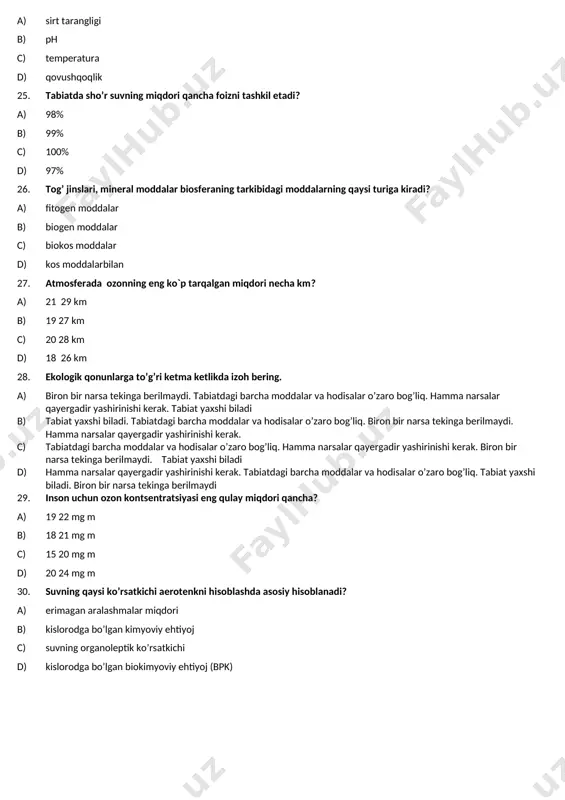 lanadi? a) erimagan aralashmalar miqdori b) kislorodga bo’lgan kimyoviy ehtiyoj c) suvning organoleptik ko’rsatkichi d) kislorodga bo’lgan biokimyoviy ehtiyoj (bpk) image4.wmf oleobject4.bin image5.wmf oleobject5.bin image6.wmf oleobject6.bin image7.wmf oleobject7.bin image8.wmf oleobject8.bin image1.wmf oleobject1.bin image2.wmf oleobject2.bin image3.wmf oleobject3.bin 2 so s u e / = s u e + = s u e - = s u e × = 5 10 - 7 10 - 1 - sm