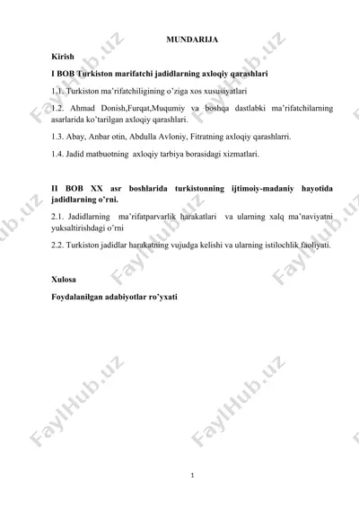 turkiston marifatchi jadidlarning axloqiy qarashlari — DOCX