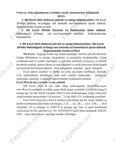 ms excel 2016 elektron jadvali va uning imkoniyatlari — DOCX