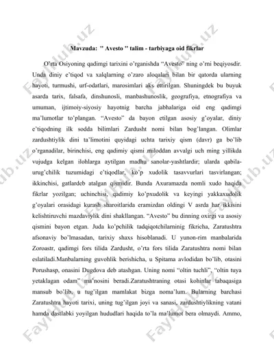 ''avesto '' talim tarbiyaga oid fikrlar — DOC