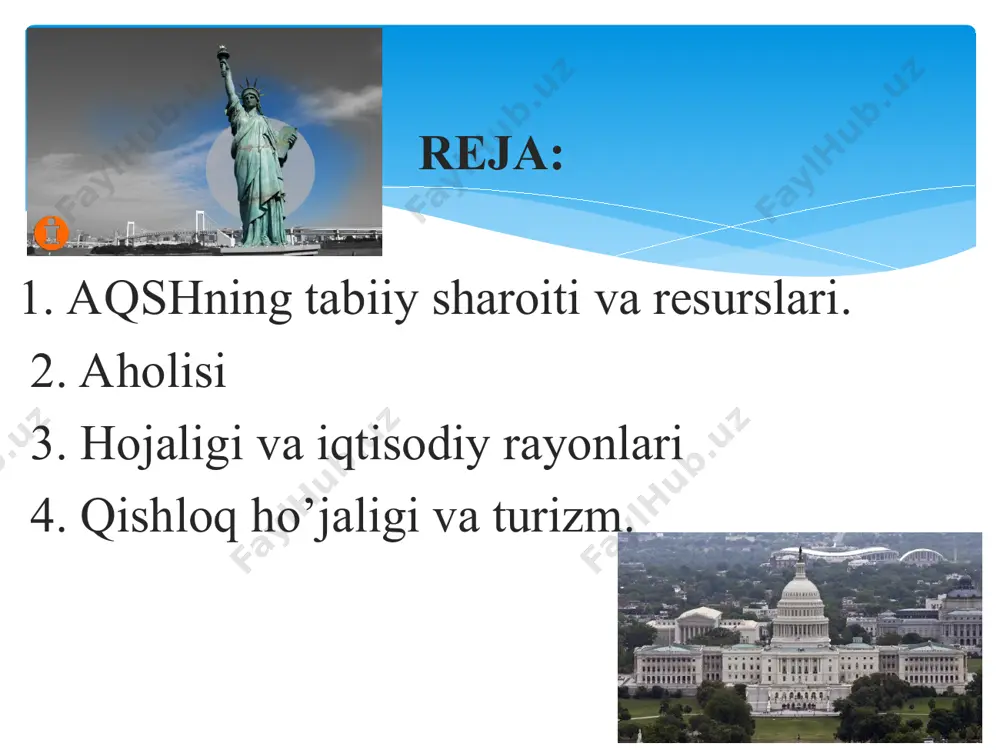 ichigan, illinoys) avtomobilsozlik, shimoli-sharqiy atlantikabo‘yi shtatlari esa kemasozlikning rivojlanganligi bilan alohida ajralib turadi. aqshda bir nechta yirik sanoat mintaqasi shakllangan. bunday hududlardan eng qudratlisi atlantika okeani va buyuk ko‘llarga tutash shtatlarni qamrab olgan shimoliy sanoat mintaqasi hisoblanadi. unga mamlakat sanoat ishlab chiqarishining deyarli yarmi to‘g‘ri keladi. boshqa yirik sanoat mintaqalari qatoriga appalachi tog‘lari bo‘ylab joylashgan janubi-sharqiy, asosan, neft va neft-kimyo sanoatiga ixtisoslashgan meksika qo‘ltig‘i hamda mamlakat janubi-g‘arbidagi kaliforniya sanoat mintaqalari kiradi. aqshning qishloq xo’jaligi asosiy qishloq xo‘jalik ekinlari – bug‘doy, makkajo‘xori, soya, paxta, shakarqamish, qandlavlagi, turli sabzavot va mevalar. makkajo‘xori, soya, tamaki va paxta eksporti bo‘yicha aqsh jahonda 1-o‘rinda turadi. chorvachilikning asosiy tarmoqlari – qoramolchilik, parrandachilik va cho‘chqachilik. go‘sht va sut mahsulotlarini eksport qilish bo‘yicha aqsh jahondagi yetakchi davlatlardan biri. aqshda turli tarmoqlarga ixtisoslashgan qishloq xo‘jalik mintaqalari vujudga kelgan. kordilyera tog‘lari etaklarini egallagan buyuk tekisliklardagi bug‘doy mintaqasi, markaziy tekisliklarning shimolidagi makkajo‘xori mintaqasi, missisipi havzasining janubidagi paxta mintaqasi , buyuk ko‘llarga …
