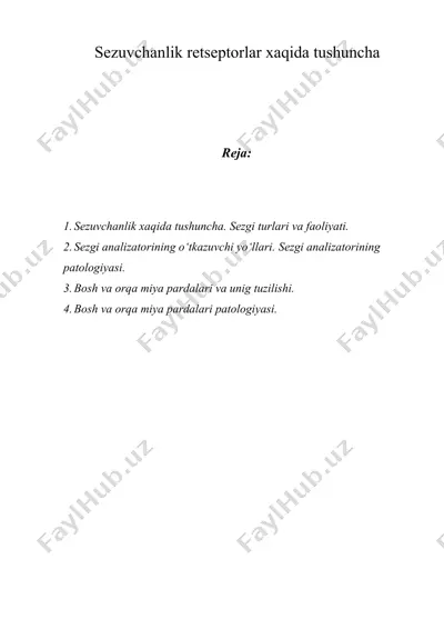 sezuvchanlik retseptorlar xaqida tushuncha — DOCX