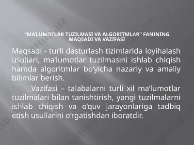 ma’lumotlar tuzilmasi va algoritmlar — PPTX