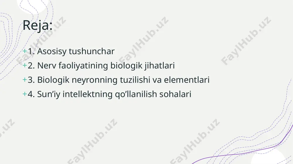 n birgalikda ayrim snt amal qilishi hayratlanarli darajada inson miyasiga o‘xshashligini inkor qilib ham bo‘lmaydi. bu imkoniyatlar hozirda qanday cheklangan bo‘lmasin, inson tafakkuriga chuqur kirib borish hamda ko‘pgina inqilobiy tadbiqlar yaqin yillarda ro‘y berishiga ishonchni paydo qiladi. snn - bu mashinali o'rgatish usuli bo'lib, u biologik neyron tizimiga asoslangan bo’lib, inson miyasi, ma’lumotni ishlash va qayta ishlash usuliga taqlid qilishga (juda soddalashtirilgan tarzda) harakat qiladi. inson miyasi qanday ishlashi haqida hali ko'p narsa noma'lum bo'lsada, miyaning taxminan 100 million neyronlari odamlarga oldingi tajribalarni tushunish, eslash, o'ylash va qo'llash imkonini beradi. sun'iy neyron tabiiy neyronning ushbu asosiy funktsiyalarini simulyatsiya qiladi va shu bilan inson neyron tarmog'ining asosiy operatsiyalariga taqlid qiladi. biological aspects of nerve activity nerv faoliyatining biologik jihatlari sun'iy intellektning (si) tadbiqi bir qator shartlarni talab qiladi: kuchli kompyuter tizimlari (tezkor protsessorlar, yuqori sig’imli xotira qurilmalari), insonning kognitiv jarayonlarini taqlid qiluvchi mos algoritmlar (soddalashtirilgan bo'lsa ham) mashinaga o'rganilayotgan hodisani tahlil …