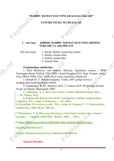 harbiy xizmat hayvonlarining kasalliklari — DOCX