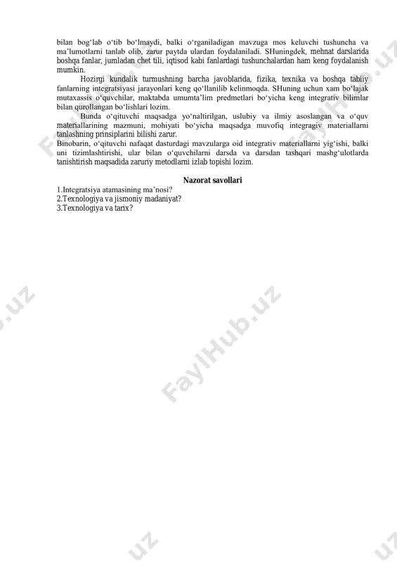 lana boradi. lekin tajribalardan ma’lumki, rasm chizish oson ish emas. ko‘pgina o‘quvchilar racm chizishga oid etarli ma’lumot va malakaga ega bo‘lmaganliklaridan bu ishni bajarishda qiyinchiliklarga duch keladilar. shu sababli o‘qituvchi mehnat darslarda o‘quvchilarga buyumlarning texnik rasmi, eskizi, yaqqol tasviri, perespektiva, rasmlarni chizishdagi ish ketma-ketligi shuningdek, ranglarni farqlash, ularni mutanosib joylashtirish va shu kabilar hakida ham tushuncha berib borishga to‘g‘ri keladi. texnologiya va matematika mehnat ta’limi darslarida o‘quvchilarga to‘g‘ri burchak, perpendikulyar va parallel chiziqlar, to‘g‘ri burchakli uchburchak va to‘g‘ri to‘rtburchak kabi shakllarni hosil qilishga oid tushunchalar zarur bo‘ladi. bulardan tashqari, o‘quvchilar mehnat darslarida simmetriya o‘qi, shakllarni simmetrik chizish, aylana, urinmalar o‘tkazish chizg‘ich, go‘nya, transportir, burchak o‘lchagich, sirkul kabi turli asboblar yordamida detal yoki buyumlarning burchaklarini, yoy markazlarini, to‘g‘ri va egri chiziqli boshqa o‘lchamlarini aniqlashlariga to‘g‘ri keladi. bunday paytlarda geometriyaga oid bo‘lgan ilmlar zarur bo‘ladi. binobarin, maktab geometriya kursida chizish va o‘lchash qurollaridan foydalanish, yuzalarni almashtirish kabi ishlarni bajarishda katta imkoniyatlar bor. …