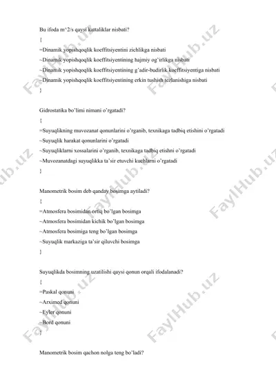 gidrostаtikа bo’limi taqdimoti — DOCX