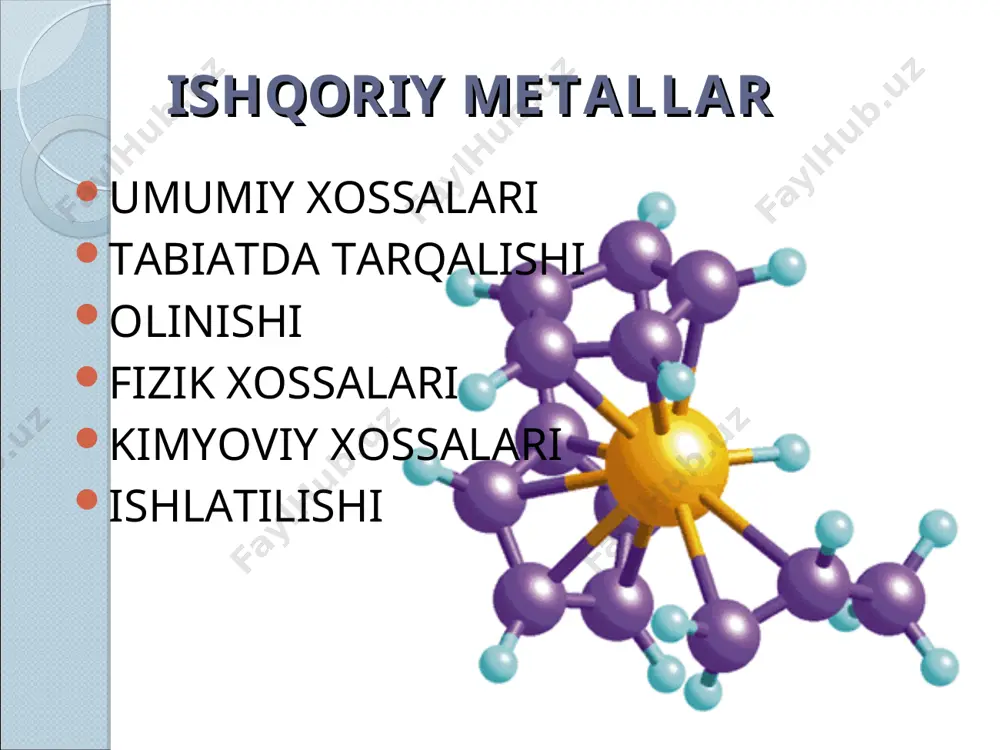 yaltiroq metall.juda aktiv,havoda (odatda kero sin ostida,shisha idishlar- da saqlanadi) oson oksidlanadi. naoh-oq kiristal, o’ta gidroskopik modda nacl-oq kubsimon,kristall modda. fizik xossalari fizik xossalari kaliy-oq kumushsimon metall, yumshoq, pichoq bilan kesiladi k2o-oq modda,suvda yaxshi eriydi,gigroskopik, kuchli asosli oksid. koh-oq gigroskopik modda suvda yaxshi eriydi. k2co3-o’ziga suvni yutish qobilyatiga ega modda. *