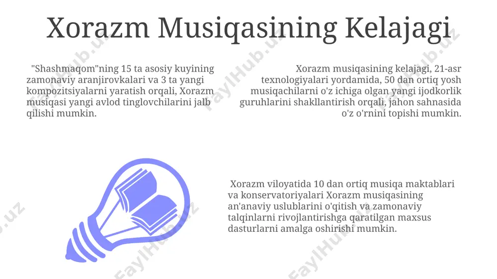 iqsa xiva va urganch shaharlarida, asrlar davomida saqlanib qolgan an'anaviy musiqa maktablari orqali avloddan-avlodga o'tib kelmoqda. xorazm musiqasining madaniy ahamiyati хоразм мусиқасининг 500 йилдан ортиқ тарихи бор бўлиб, хива, урганч каби шаҳарлардаги маросимлар ва байрамларда муҳим роль ўйнаган. хоразмдаги 12 мақом тизими, ўзига хос куй ва наволари билан миллий маданиятнинг бойлигини акс эттиради. хоразм мусиқа ансамбллари, мисол учун, "достон" ансамбли каби, халқ оғзаки ижодининг 20 дан ортиқ турларини сақлаб қолган. xorazm musiqasida improvizatsiya xorazm musiqasida maqomlarning 7 dan ortiq turlari improvizatsiya asosida ijro etiladi, bu esa har bir ijrochini o'ziga xos tarzda ifodalash imkonini beradi va xiva, urganch kabi shaharlarda turlicha talqinlarga ega. shashmaqom an'analarining xorazmdagi o'ziga xos talqini improvizatsiyaning muhim ahamiyatga ega bo'lishini ko'rsatadi, chunki 20 dan ortiq cholg'u asboblarini qo'shish orqali ijro ustalari musiqiy obrazlarni boyitadi va musiqa uslubining dinamikasini oshiradi. xorazm musiqasida improvizatsiya, ayniqsa, 12-18 asrlarda keng tarqalgan bo'lib, asboblarning 3-5 turi bir vaqtning o'zida qo'llanilgan va …