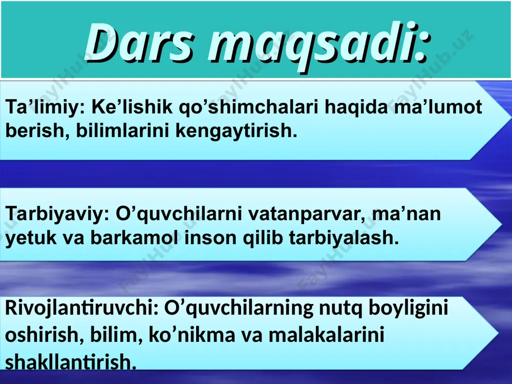 i. “kim topqir” 1.ismlar nomi ostida qaysi so’z turkumlari birlashtirilgan? 2. munosabat shakllari deb nimaga aytiladi? 3.-im, -ing, -i qo’shimchalar, qanaqa qo’shimchalar? qaysi holatda ular -m, -ng, -si tarzda bo’lar? 4.olmos bo’lib yarqirar tog’lar qoyasi, yo’llaringga bosh urur bog’lar soyasi. she’r misralaridan munosabat (kelishik)shaklini toping 5. nok, yuk so’zlariga egalik qo’shimchalarini qo’shing. asos qismda qanday o’zgarish yuz berdi? 6.lug’aviy shakllar deb nimaga aytiladi? bir bor ekan, bir yo’q ekan. qadim zamonlarda ham, hozirgi kunimizda ham “tilshunoslik” degan katta bir mamlakat bo’lgan ekan. morfologiya”viloyatida “kelishik qo’shimchalari” degan shahar bor ekan. kimki ushbu shaharga borishni istasa, bekatlardagi posponlarning savol va topshiriqlarini bajarishlari lozim ekan. bekatlar: “o’yla, izla, top!“ bekati “kim ko’p aytish“ bekati “misralardan top” bekati “pantamima “ bekati “ “mashqlar” bekati 1-bekat 2-bekat 3-bekat 4-bekat 5-bekat ismlarni boshqa so’zlarga tobelantirib bog’lash uchun xizmat qiluvchi qo’shimchalar kelishik shakllari sanaladi. kelishik shakllari doimo tobe so’zga qo’shiladi. o’zbek tilida oltita kelishik mavjud bo’lib, ularning …