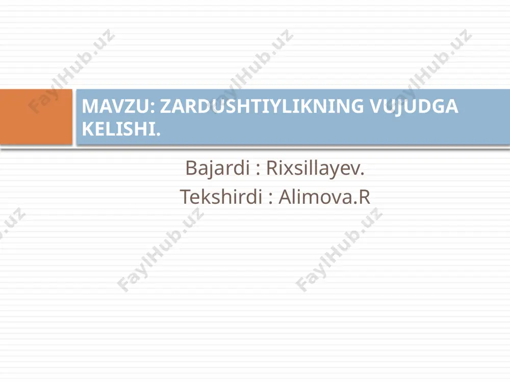 lishi, tana va ruh qayta birlashib mangu yashashi haqida birinchi bor shu din doirasida fikr yuritildi. keyingi asrlarda bu g’oyalar yahudiylik, xristianlik va boshqa dinlar tarafidan o’zlashtirildi. aytib o’tish joizki, ushbu din paydo bo’lgan davr va uning vatani – hali fanda oxirigacha to’liq echilgan masalalar emas. zardushtiylik dini payg’ambar zardusht nomiga nisbat berilib, shartli ravishda shunday atab kelinadi. aslida esa u mazkur dinning muqaddas kitobi hisoblanmish avestoda «mazdayasna» dini deb atalgan. zardushtiylik dinining vujudga kelishi. bu so’zni «mazdaga sig’inmoq» deb tarjima qilish mumkin. «mazda» so’zi «donish, donishmand, oqil» kabi talqin etiladi. zardushtiylik yana «behdin», ya’ni «eng yaxshi din» deb ham ulug’langan. uning ta’limotiga ko’ra, barcha ezgu borliq mazdaning irodasi bilan yaratilgan. «mazda» so’zi oldiga ulug’lash ma’nosini anglatuvchi «axura» qo’shilib, zardushtiylikning ilohiyati – axura-mazda nomi paydo bo’lgan. bu – «janob mazda» yoki «iloh» demakdir. zardusht nomi tadqiqotlarda zaratushtra, zarduts, zoroatsr ko’rinishlarida ham ishlatiladi. tadqiqotchilar o’rtasida zardushtning tarixda bo’lgan yoki bo’lmaganligi borasida …