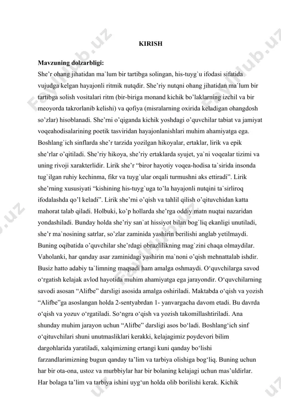 osh tovush talaffuz qilinganda, havo og‘iz bo‘shlig‘ida to‘siqqa uchraydi); 2) ovoz va shovqinning ishtiroki (unli tovushlar faqat ovozdan iborat, undosh tovushlar talaffuz qilinganda shovqin eshitiladi, ba’zan shovqin va qisman ovoz eshitiladi); 3) bo‘g‘in hosil qilish xususiyati (unli tovushlar bo‘g‘in hosil qiladi, undosh tovushlar bo‘g‘in hosil qilmaydi). o‘quvchilar bu belgilarni yodlab olishlariga yo‘l qo‘ymaslik, aksincha, 1- sinfdanoq bolalarda tovushni talaffuz qilganda, ovoz yoki shovqin eshitilganda nutq a’zolarining vaziyatini kuzatish ko‘nikmasini o‘stirib borish lozim. bunday kuzatishlar 4-sinfda davom ettiriladi va umumlashtiriladi. tovushlarni o‘zlashtirishga bunday yondashish, unli va undosh tovushlarni puxta o‘zlashtirishga imkon berish bilan birga, o‘quvchilarning aqliy qobiliyatini o‘stirish vazifasini ham bajaradi; xususan, bolalar kuzatilgan hodisaning bir necha belgilarini taqqoslashga, umumlashtirishga o‘rganadilar. o‘zbek tili yozuvi tovush yozuvi hisoblanadi, chunki tovush yozuvda harflar bilan ifodalanadi. 1-sinf o‘quvchilari quyidagilarni bilib olishi lozim: 1) tovushni talaffuz qilamiz eshitamiz; 2) harfni ko‘ramiz, o‘qiymiz va yozamiz; 3) harf – tovushning yozuvda ifodalangan belgisi. o‘quvchilar ko‘pincha tovush bilan …