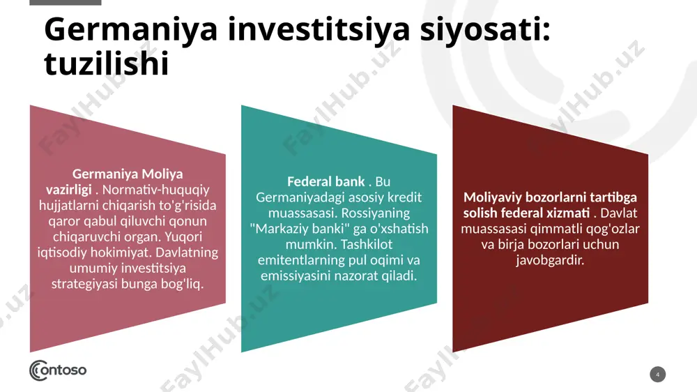 larni chuqurlashtirish va iqtisodiyotning liberallashuvi investitsiyalarni moliyalashtirish manbalari bo‘yicha tarkibining o‘zgarishiga ta’sir ko‘rsatdi. investitsiyalarning umumiy hajmida markazlashgan mablag‘larning ulushi 2007 yil i kvartaldagi 34,2 foizdan joriy yilning birinchi choragida 22,6 foizgacha qisqardi. davlat byudjeti hisobidan moliyalashtirilayotgan mablag‘larning ulushi 8,5 punktga, hukumat kafolati ostida olingan xorijiy kreditlar ulushi esa 0,6 punktga kamayib, hisobot davrida o‘zlashtirilgan investitsiyalar umumiy hajmiga nisbatan mos ravishda 8,9 % va 6,3 %ni tashkil etdi. 2- jadval. asosiy kapitalga investitsiyalarning iqtisodiyot tarmoqlari bo‘yicha taqsimlanishi (% hisobida). 18 07/i 08/i jami 100 100 ishlab chiqarish sohasi 61,0 72,6 sanoat 23,0 27,7 qishloq xo‘jaligi 2,5 1,9 qurilish 1,1 0,9 transport va aloqa 27,6 30,5 savdo va umumiy ovqatlanish 2,2 1,5 boshqa sohalar 4,6 10,2 ijtimoiy soha 39,0 27,4 metallurgiya sanoatiga kiritilgan xorijiy investitsiyalar ulushi 3,4 punktga, qurilish materiallari sanoatiga jalb qilingan investitsiyalar hissasi 2,0 punktga ortdi. ularning hajmi birinchi chorak davomida sanoat rivojiga qaratilgan xorijiy investitsiyalarning umumiy hajmida 3,5 foizga …