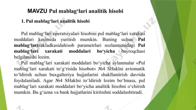 pul mablag‘lari analitik hisobi — PPTX
