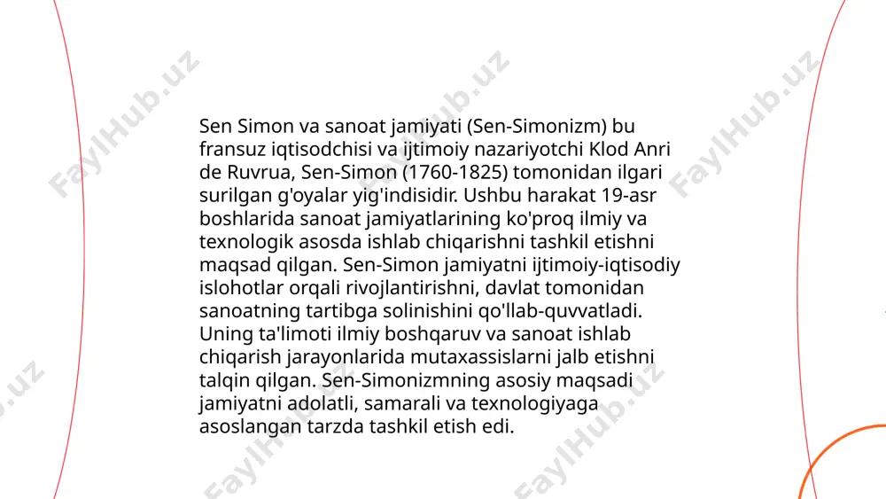 atlam boylik, ta'lim va salohiyat asosida yuqori mavqe egallaydi. o'rta qatlam esa xizmat ko'rsatish va ishlab chiqarish sohasida faol. qashshoq qatlam ko'proq mehnat jismoniy mehnat bilan bog'liq bo'lib, cheklangan imkoniyatlarga ega. bu sinflar o'rtasida harakatlanuvchanlik jamiyat rivojlanishini ta'minlaydi. ... t.me/slaydai_bot sen simon iqtisodiy tenglik mavzusida ko'plab tahlillar o'tkazgan iqtisodchi hisoblanadi. u iqtisodiy tenglikka erishish uchun ijtimoiy siyosatlar va davlat aralashuvining ahamiyatini ta'kidlaydi. simonning tadqiqotlari natijasida, iqtisodiy tenglik darajasini gini koeffitsienti bilan baholash mumkin, va bu ko'rsatkich 0 dan 1 gacha o'zgaradi: ko'rsatkich 0 ga yaqinlashgan sari tenglik yuqori, 1 ga yaqinlashgan sari tanazzul yaqqol namoyon bo'ladi. sen simonning ma'lumotlariga ko'ra, ijtimoiy transferlar va soliqlarni nazorat qilish orqali gini koeffitsientini 0.3-0.4 oralig'iga yetkazish mumkin bo'ladi. ... t.me/slaydai_bot 13. sen simonning tijorat va sanoat ahamiyati sen-simon kasabasining tijorat va sanoat ahamiyati uning boy tarixiy merosi va strategik joylashuvida yotadi. xix asrda, sen-simon zavod va fabrikalari bilan mashhur edi, bu esa uni sanoat …