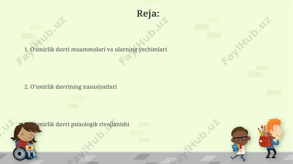 monal oʻzgarishlar tufayli, kayfiyatning tez-tez oʻzgarishi, hissiy jihatdan beqarorlik va oʻz-oʻzini anglash bilan bogʻliq muammolar koʻplab oʻsmirlarda (taxminan 85%, jahon sogʻliqni saqlash tashkilotining ma'lumotlariga koʻra) kuzatiladi. oʻsmirlik davrida, taxminan 13-19 yosh oraligʻida, miya prefrontal korteksining rivojlanishi davom etayotgani sababli, impulslarni nazorat qilish va uzoq muddatli rejalashtirish qiyinlashadi, bu esa xavf-xatarli xatti-harakatlarga olib kelishi mumkin. o'smirlik davrida stress va uning oqibatlari oʻsmirlik davrida, taxminan 13-19 yosh oraligʻida, stress darajasi yuqori boʻlib, 70% gacha oʻsmirlar oʻquv yuki, ijtimoiy bosim va oilaviy muammolar tufayli stressni boshdan kechiradi. oʻsmirlik davrida haddan tashqari stress, miya rivojlanishiga salbiy taʼsir koʻrsatib, xotira zaiflashishi va 15% gacha oʻsmirda eʼtibor qaratishi qiyinlashishiga olib kelishi mumkin. o'smirlik davrida o'z-o'zini anglash oʻzbekiston sharoitida oʻsmirlarning oʻz-oʻzini anglashi, 3 bosqichga boʻlinishi mumkin: ideal "men"ni shakllantirish, real "men"ni aniqlash va ikkalasi oʻrtasidagi farqni qabul qilish. bu jarayon oila, maktab va doʻstlarning ta'siri ostida 2-3 yil davom etishi mumkin. oʻsmirlik davrida oʻz-oʻzini anglashning muhim jihatlaridan …