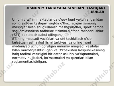 jismoniy tarbiyada sinfdan tashqari ishlar — PPTX