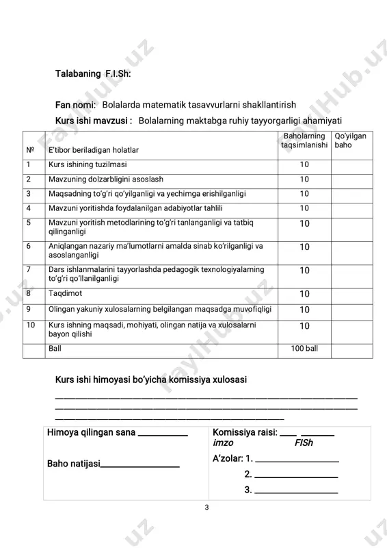 giya kafedrasi phd. dotsent z.t.rajabovna ______________ 5 kirish mavzuning dolzarbligi: o‘zbekiston respublikasida maktabgacha ta’lim tizimiga katta e’tibor qaratilmoqda. o‘zbekiston respublikasi prezidenti sh.m.mirziyoyevning tashabbusi bilan, prezidentning 2017 yil 30 sentyabrdagi “maktabgacha ta’lim tizimini boshqarishni tubdan takomillashtirish bo‘yicha chora-tadbirlar haqida”gi 5198 - farmoni ko‘ra, o‘zbekiston respublikasi maktabgacha ta’lim vazirligi tashkil etildi. shu bois eng yaxshi xalqaro tajribalar asosida tizimdagi dasturiy va o‘quv- metodik ta’minotni takomillashtirish maqsadida maktabgacha ta’lim tizimini tubdan isloh qilish zarurati paydo bo‘ldi. o‘zbekiston respublikasi vazirlar mahkamasining 2018 yil 8- dekabrdagi “boshlang‘ich ta’limga bolalarni majburiy bir yillik tayyorlashga bosqichma-bosqich o‘tish bo‘yicha chora-tadbirlar haqida”gi 999-sonli qarorini ijro etish doirasida o‘zbekiston o‘z zimmasiga 6-7yoshli bolalarning maktabga to‘lovsiz majburiy bir yillik tayyorgarligi bo‘yicha majburiyatni oldi. 6-7 yoshli bolalarni har tomonlama rivojlantirish, ularga ta’lim-tarbiya berish va maktabga tayyorlash maqsadida, “ilm yo‘li” dasturini ishlab chiqish hamda uni tasdiqlash zarurati paydo bo‘ldi. "o’zbekiston respublikasida maktabgacha ta’lim to’g’risida"gi nizomga muvofiq bola maktabgacha ta’limi uyda, ota-onalarning mustaqil ravishda …