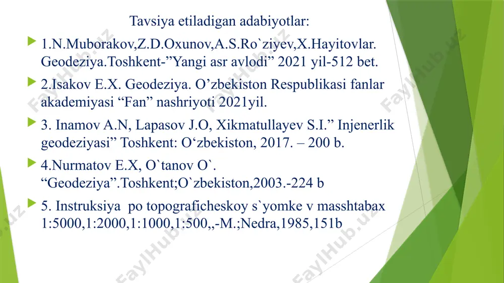 dinatalariga nisbatan aniqlansa, bu teodolit yo`lini tayanch punktlarga bog`lash deyiladi. agar teodolit yoki taxeometrik yo`li hech qanday punktga bog`lanmasa, bunday yo`l erkin yo`l deyiladi. agar ochiq poligon boshda punktga bog`lanib, oxirda punktga bog`lanmasa, bu yo`l osma yo`l deb ataladi. bu yo`llarning to`g`riligini tekshirib bo`lmaydi. umuman, asosiy teodolit yo`llarida erkin va osma yo`llar ishlatilmaydi, balki ikkinchi daraji s`yomka ishlarida yordamchi yo`l qilibolinadi. teodolit yo`llarining uzunligi s`yomka masshtabiga qarab turlicha bo`ladi. masalan, 1:10 000 masshtabda 6.0 km, 1:5 000 da 3.0 km, 1:2 000 da 1.2 km. 6. mustаqil hоdisаlаr – bоshqа hоdisаning pаydо bo’lish yoki bo’lmаsligidаn qаt’iy nаzаr pаydо bo’lish imkоniyatigа egа bo’lgаn hоdisа. mаsаlаn, bir vаqtdа ikkitа tаngа tаshlаngаndа gеrb tоmоnining tushishi ikkinchi tаngаning qаysi tоmоn bilаn tushishigа bоg’liq emаs. 7. bоg‘liq bo‘lgаn hоdisаlаr. pаydо bo’lish imkоniyati bоshqа hоdisаning pаydо bo’lishigа bоg’liqligi. mаsаlаn, 2 mаrtа o’q оtgаndа nishоngа tеgishini оlsаk, ikkinchi o’qning nishоngа tеgishi bоg’liq bo’lgаn hоdisаdir, ya’ni u birinchi …