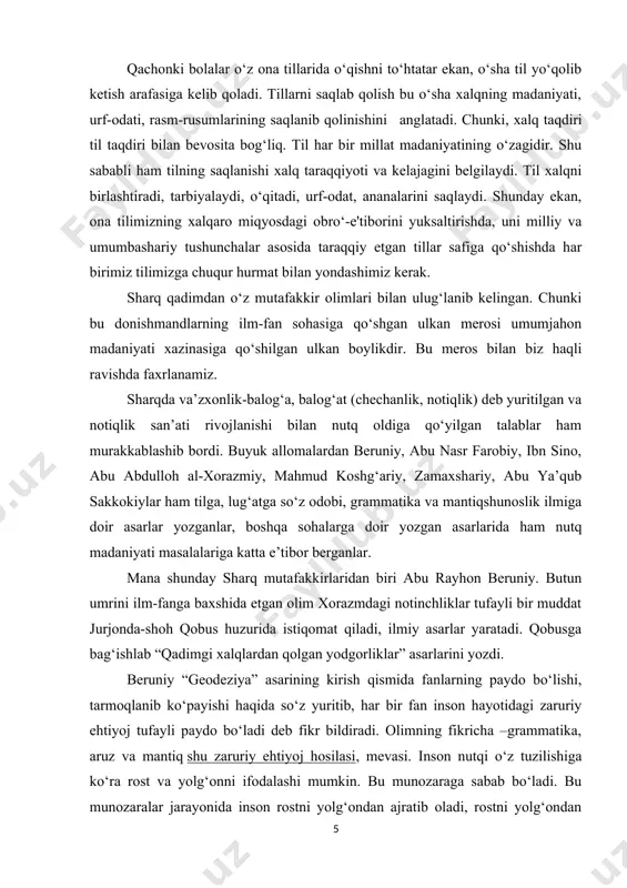 umkinligini aytishadi. misol tariqasida o‘tgan asrning 80 yillarida atigi 8 kishi so‘zlashgan yaponiyaning xokkaydo orolidagi ayn tilini keltirish mumkin. bugungi kunda tiklangan bu tilda bir necha ming kishi gaplashmoqda. ikki ming yil davomida o‘lik til xisoblanib kelingan ivrit tili xam qayta iste'molga kiritildi. bugungi kunda ivrit tilida 9 million kishi suxbatlashadi. qadimda xalqlar o‘z turar joylaridan majburan ko‘chirilganlari bois ular boshqa mintaqalarda so‘zlashuvchi xalqlar bilan qorishib ketib, ularni tillarini o‘zlashtirishga majbur bo‘lgan. lotin amerikasidagi ayrim xalqlar esa alkogol va giyoxvand moddalar iste'moli tufayli yo‘q bo‘lib ketgan. endilikda esa kichik bir xalq yoshlarining kelajagi porloq sifatida ko‘riladigan ikkinchi xalq tilidan foydalanishga urinayotgani bois tillar yo‘qolmoqda. qachonki bolalar o‘z ona tillarida o‘qishni to‘htatar ekan, o‘sha til yo‘qolib ketish arafasiga kelib qoladi. tillarni saqlab qolish bu o‘sha xalqning madaniyati, urf-odati, rasm-rusumlarining saqlanib qolinishini anglatadi. chunki, xalq taqdiri til taqdiri bilan bevosita bog‘liq. til har bir millat madaniyatining o‘zagidir. shu sababli ham tilning saqlanishi …