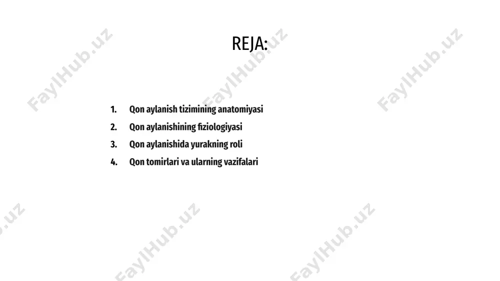 gan qonni yurakka qaytaradi. 01 kapillyarlar, eng kichik qon tomirlari, qon va tana to'qimalari o'rtasida kislorod va oziq moddalar almashinuvini osonlashtiradi. qon bosimi qon tomirlarining qisqarishi va bo'shashishi bilan tartibga solinadi, qon aylanishini va to'qimalarning perfuziyasini saqlashga yordam beradi. 02 tashishdagi rolidan tashqari, qon tomirlari ham tana haroratini va immunitet reaktsiyasini tartibga solishda asosiy rol o'ynaydi. qon tomirlarining murakkab tarmog'i zarur moddalarni samarali etkazib berishni va tanadan chiqindilarni olib tashlashni ta'minlaydi. 03 qon tomirlari va ularning vazifalari tanadagi kislorodni tashish qon aylanish tizimi kislorodni butun tanada tashish uchun javobgardir. u yurak, qon tomirlari va qondan iborat. 02 yurak kislorodli qonni o'pkadan arteriyalar orqali tananing qolgan qismiga haydaydi. kislorodsiz qon tomirlar orqali yurakka qaytadi. 03 organizmda kislorod qizil qon tanachalari tomonidan olib boriladi, ular kislorod bilan bog'langan va uni to'qimalarga olib boradigan gemoglobin deb ataladigan molekulani o'z ichiga oladi. 01 1 2 3 qon aylanish tizimi tanadagi karbonat angidrid almashinuvi uchun …