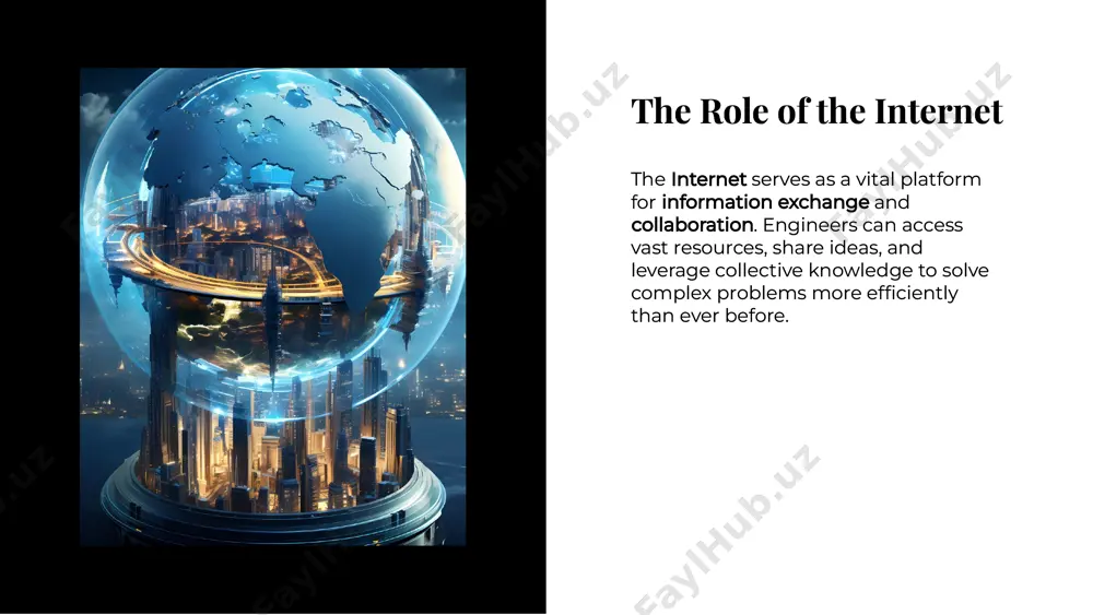 ddress these issues to ensure the safe and effective use of technology in their projects. despite its benefits, the internet presents challenges such as cybersecurity threats and the need for reliable connectivity. engineers must address these issues to ensure the safe and effective use of technology in their projects. conclusion: future of engineering conclusion: future of engineering the impact of the internet on engineering is profound and ongoing. as technology continues to evolve, engineers must embrace these changes to drive innovation and create solutions that meet the demands of the future. the impact of the internet on engineering is profound and ongoing. as technology continues to evolve, engineers must embrace these changes to drive innovation and create solutions that meet the demands of the future.