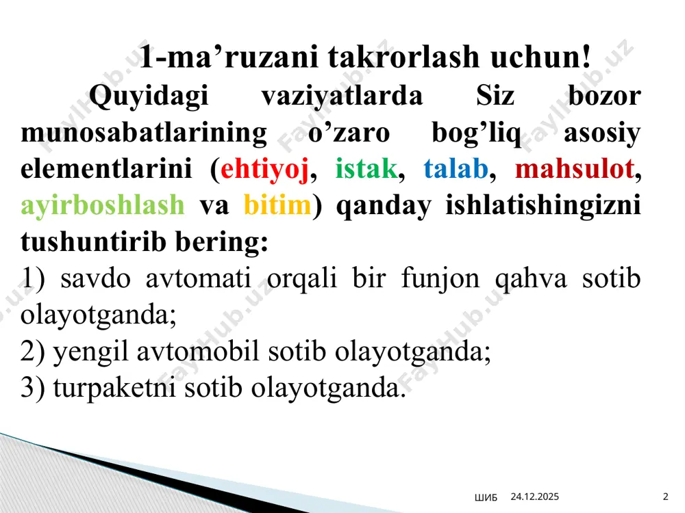 oliya va bank sohasi (moliyaviy marketing, bank marketingi 4 1980 yillar siyosiy soha (siyosiy marketing) 5 1990 yillar ijtimoiy soha (ijtimoiy marketing, yashil marketing) 6 2000 yil boshlarida internet-marketing, e-marketing, raqamli marketing 1-jadval marketingning sohalarda qo’llanilish tarixi marketing strategiyasini aniqlash ichki va tashqi muhit strategik tahlilni amalga oshirish 06.02.2025 6 шиб marketing konsepiyasini ishlab chikish bosqichlari marketing faoliyati va korxonaning maqsadlarini aniqlash rejalashtirilayotgan natijalarga erishish maqsadida marketing faoliyati elementlarini tanlash 06.02.2025 7 ishlab chiqarish konsepsiyasi marketing konsepsiyalari an’anaviy marketing konsepsiyasi zamonaviy marketing konsepsiyalari ijtimoiy-axloqiy marketing konsepsiyasi sotish konsepsiyasi tovar konsepsiyasi шиб 8 06.02.2025 шиб ishlab chiqarishni takomillashtirish konsepsiyasini (the production concept) qo’llash ikki holatda o’rinli bo’ladi. birinchisi, talab taklifdan yuqori bo’lgan holatda. bu holatda korxona rahbariyati asosiy e’tiborni ishlab chiqarishni yuksaltirishga qaratadi. ikkinchisi, tovarning tannarxi yuqori bo’lganda, chunki uni kamaytirish uchun ishlab chiqarish samaradorligini oshirish talab etiladi. demak, bu konsepsiyada tovar ishlab chiqarilsa bas, hyech qanday marketing tadbirlari qo’llanmasa ham …