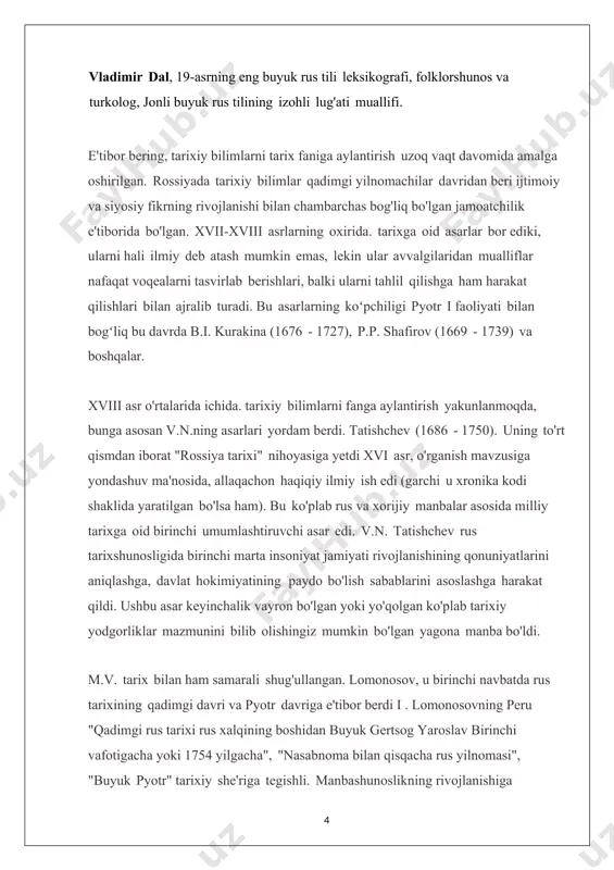 rmanist, qiyosiy o'lchov va prosodiyani ishlab chiqdi. · aleksandr kibrik, taniqli tipolog va kavkazolog. · andrey kibrik, lingvistik tipologiya, kognitiv lingvistika, nutq tahlili va atabaskan tillari bo'yicha mutaxassis. · valeriya kirpichenko, tilshunos, tarjimon, arab adabiyoti mutaxassisi, rossiya fanlar akademiyasining sharqshunoslik instituti professori · yuriy knorozov, tilshunos, epigraf va etnograf, qadimgi mayya yozuvini shifrlagan, hind yozuvi uchun shifrlashni taklif qilgan. · rimma komina, adabiy tanqid bo'yicha sovet va rus mutaxassisi, perm davlat universiteti filologiya fakulteti dekani (1977-1982) · taniqli tilshunos va til faylasufi, german tillari va ingliz grammatikasiga ixtisoslashgan andrey korsakov nutq tizimining qismlari va sintaktik kategoriyalarni falsafiy tushunish uchun falsafiy fikrlashni taklif qildi. · margarita kojina, sovet va rus tilshunosi, stilistika bo'yicha mutaxassis, perm funksional stilistika maktabining asoschisi. · nikolay krushevskiy, fonema tushunchasi va almashinishlarni tizimli tahlil qilish hammuallifi. l[tahrir | manbasini tahrirlash] indologiyaning kashshofi gerasim lebedev yevropaga bengal yozuvini tanitdi, hindistonda yevropa uslubidagi birinchi drama teatriga asos soldi. dmitriy …