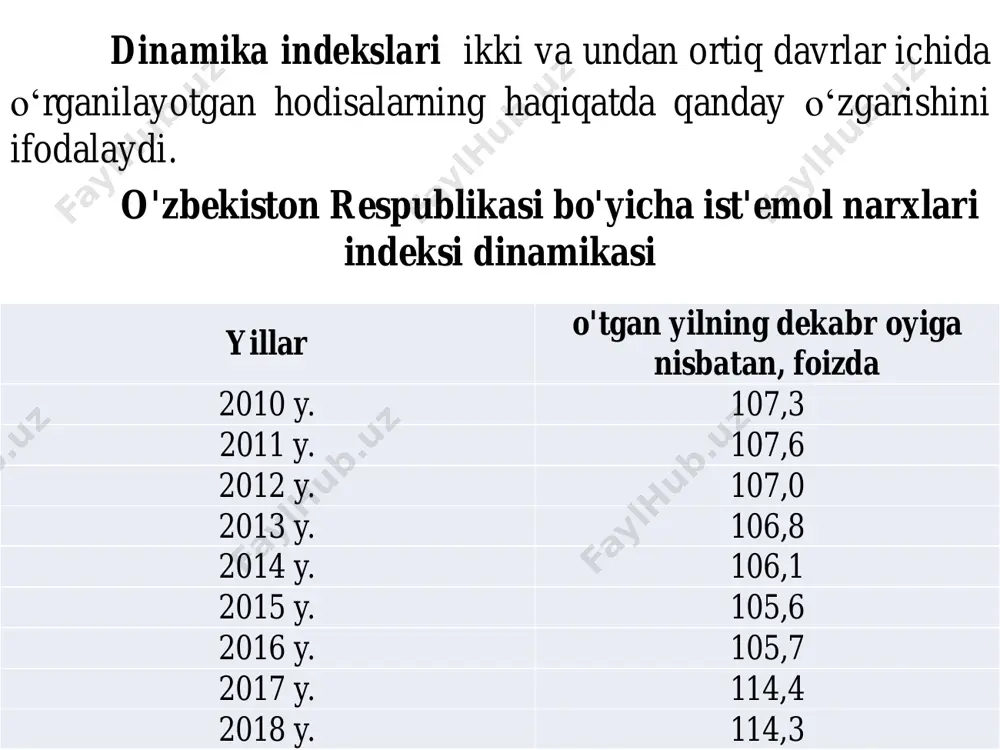 ja: 1.agregat indekslarni tuzishda vazn tanlash masalasi. laspeyres va paashe indekslari. 2.о‘rtacha arifmetik va о‘rtacha garmonik indekslar. 3.tarkibiy siljishlar ta’sirini indeks tahlili. 4.natijaviy kо‘rsatkich mutlaq qо‘shimcha о‘sishda omillar ta’sirini indeks tahlili. 5.statistika amaliyotida iqtisodiy indekslarni qо‘llash yо‘nalishlari. agregat indekslar. agregat indekslar turli xildagi unsurlardan tuzilgan murakkab iqtisodiy hodisalarning о‘rganilayotgan davrlar ichida о‘rtacha о‘zgarishini ta’riflaydi. amaliyotda asosan quyidagi kо‘rinishdagi agregat indekslar qо‘llaniladi: turli xildagi mahsulot bо‘yicha agregat indekslar 1. miqdor indeksi 2. baho indeksi 3.tannarx indeksi 4. vaqt sarfi indeksi 5. mehnat unumdorligi indeksi 6. xarajat indeksi 7. tovar oborot, qiymat indeksi  0001 : pqpqiq  1011 : qpqpi p  1011 : qcqcic  0011 : qtqti t      0 0 1 1 : t pq t pq iv  0011 : cqcqiqc  0011 : pqpqiqp agregat indekslar: mazkur holatda maxraj bilan sur’at о‘rtasidagi farq tovar oborotning mahsulotni fizik hajmi о‘zgarishi hisobiga mutlaq о‘sishi …