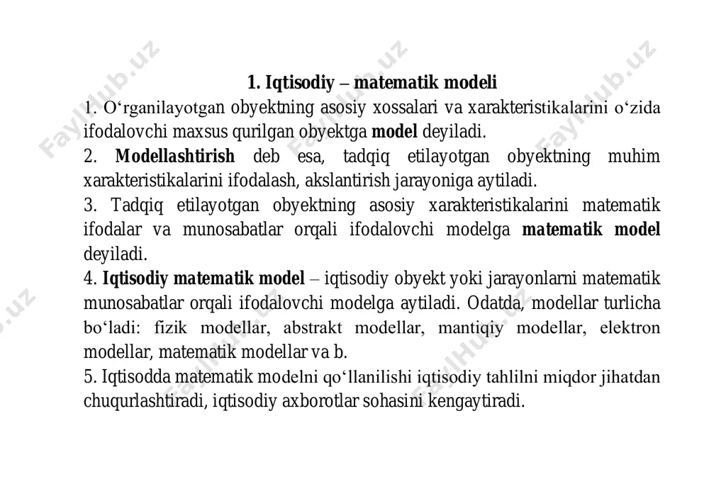 larni tayyоrlash uchun tokarlik, frezerlik, payvandlash va silliqlash uskunalaridan foydalaniladi. har bir mahsulotning bir birligini tayyоrlash uchun sarf qilinadigan vaqt, har bir uskunaning umumiy ish vaqti fondi, hamda har bir turdagi birlik mahsulotni sotishdan olinadigan daromad ham jadvalda keltirilgan. uskunalar har bir turdagi mahsulot birligini ishlab chiqarish uchun sarflanadigan vaqt (stanok- soat) uskunaning umumiy ish vaqti fondi (soat) a b c tokarlik 1 8 6 280 frezerlik 2 4 5 120 payvandlash 7 4 5 240 silliqlovchi 4 6 7 360 daromad(shartli birlik) 10 14 12 korxona mahsulotlarni sotishdan oladigan daromadi eng ko‘p bo‘lishi uchun qaysi turdagi mahsulotdan qancha ishlab chiqarishi kerakligini aniqlash talab qilinadi. masalaning matematik modelini tuzing. 2-masala yechilishi. aytaylik, korxona х1 dona a, х2 dona b va х3 dona c mahsulot tayyоrlashni rejalashtirgan bo‘lsin, u holda shuncha miqdordagi mahsulotni tayyоrlash uchun 1·x1+8x2+6x3 stanok-soat tokarlik uskunasining vaqti sarflanadi. tokаrlik uskunasidan foydalanish vaqti jami 280 soatdan oshmasligi kerak, ya’ni …