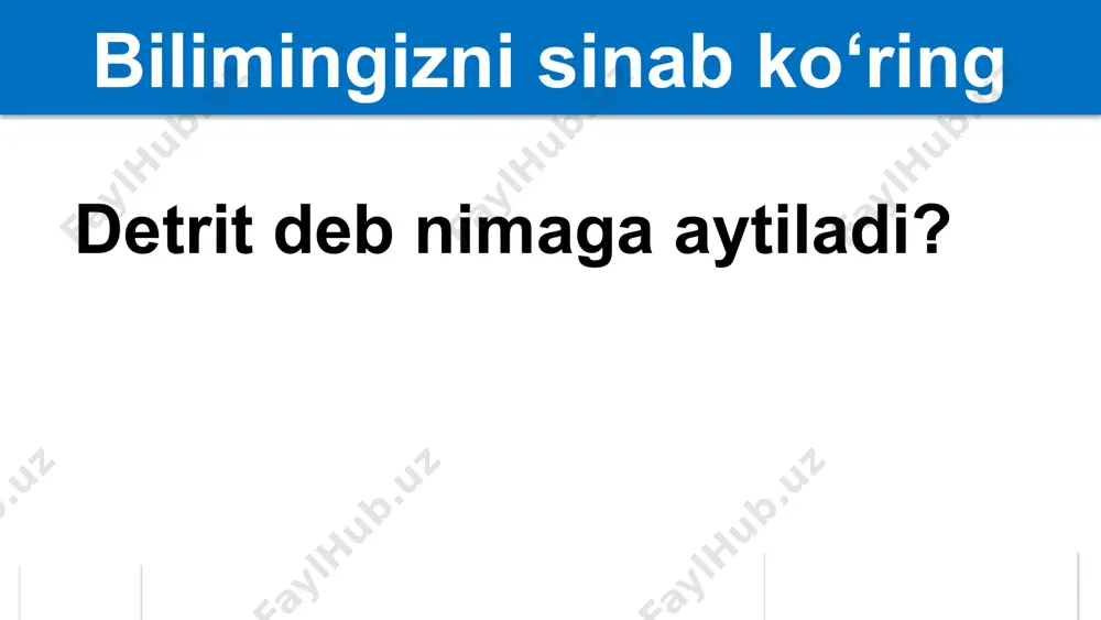 o‘ri orqali berilishini sxemada tegishli raqamlar bilan ifoda eting. i9 presentation to joe smith ‹#› 6.funksional guruhlar va ularga mansub hayvonlar o‘rtasidagi muvofiqlikni aniqlang. funksional guruhlar: 1. produsentlar 2. konsumentlar 3.redusentlar vakillari: a) oq qayin b) bug‘u d) yomg‘ir chuvalchangi e) laqqa baliq; f) qo ‘ziqorin; g) lishaynik; h) laminariya; i) chirituvchi bakteriyalar; j) dafniya. 7.oziq zanjiri bo‘g‘inlarini to‘g‘ri ketma-ketlikda joylashtiring: o‘rgimchak, ari, cittak, olma daraxti, qirg‘iy. i9 presentation to joe smith ‹#› i9 presentation to joe smith ‹#› i9 presentation to joe smith ‹#› darslikning 93-99- sahifasidagi mavzuni o‘rganish, amaliy ish topshiriqlarini bajarib kelish. topshiriq i9 presentation to joe smith ‹#› image9.png image10.png image1.png image2.png image3.png image4.png image5.png image6.png image7.png image8.png