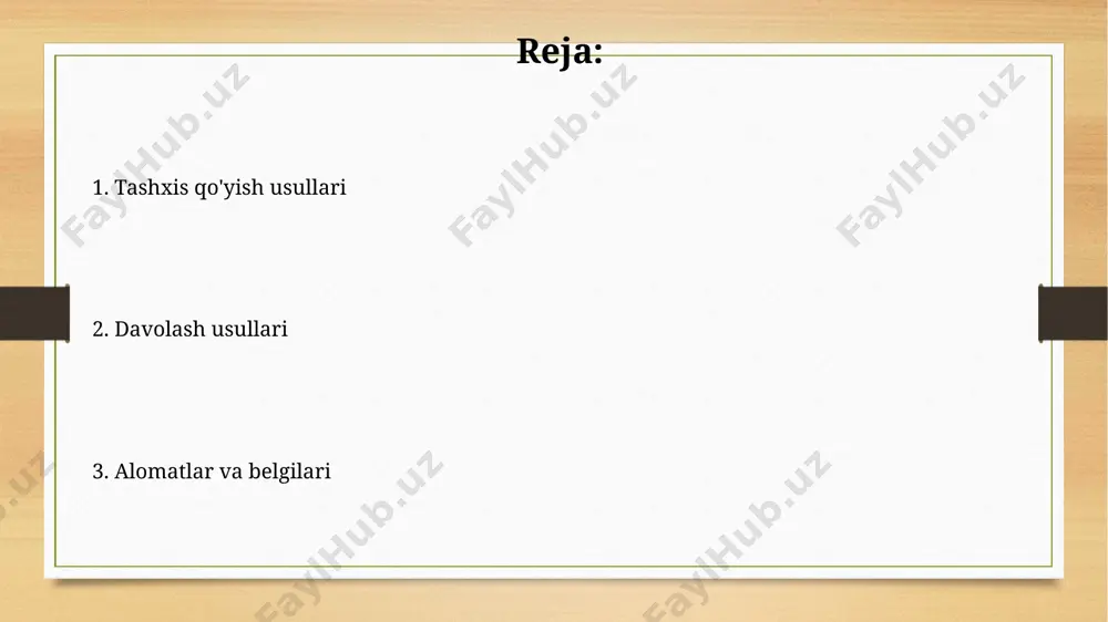 tligini 3 ballga yaxshilashganini ta'kidlashgan (1-5 ball shkalasi bo'yicha). psixometrik testlar ba'zi psixometrik testlar, xususan, spilberger-xanni anksiyete shkalasi, 5 ballli likert shkalasidan foydalanadi va jahon bo'ylab 100 dan ortiq mamlakatda psixologik tekshiruvlar uchun ishlatiladi. o'zbekistonda qo'llaniladigan psixometrik testlarning ishonchliligi va haqiqiyligi 0,7 dan yuqori bo'lgan korrelyatsiya koeffitsiyenti orqali baholanadi va bu natijalar klinik amaliyotda muhim ahamiyatga ega. differensial tashxis depressiya va xavotirni farqlashda, 7 balldan yuqori bo'lgan gad-7 va phq-9 shkalalari natijalari bilan bir qatorda, bemorning farg'ona viloyatida yashashi va ijtimoiy-iqtisodiy holati ham hisobga olinadi. tashxis qo'yishda, masalan, 15 yoshli qizda depressiya va xavotirni farqlash uchun dsm-5 va icd-11 mezonlaridan foydalaniladi, bu esa samarqanddagi ruhiy salomatlik mutaxassislari uchun muhim ahamiyatga ega. fiziologik ko'rsatkichlar uyqusizlik yoki haddan tashqari uyquchanlik, shuningdek, terlashning kuchayishi (kuniga 2 litrdan ortiq ter ajralishi) o'zbekistonning turli hududlarida yashovchi bemorlarning 70% gacha bo'lgan qismida aniqlangan. yuqori qon bosimi (140/90 mm hg dan yuqori) va tez yurak urishi (daqiqasiga …