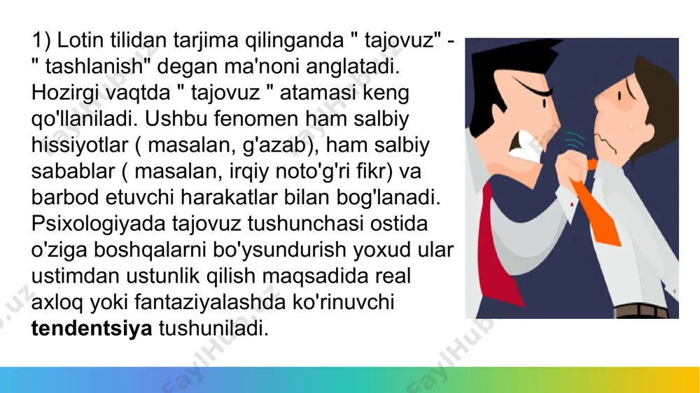 yalar); shunday qilib, suitsidal axloq ichki va tashqi planda bir vaqtda amalga pishiriladi. 15 suitsidal harakat suitsidal urinish va tugallan suitsiddan iborat. suitsidal urinish - bu o'lim bilan tugamaydigan, o'zini hayotdan mahrum qilish vovositalarini maqsadga yo'naltirilgan operatsiyasi. urinish o'zini yoki boshqalarni hayotdan mahrum qilishga yo'naltirilgan qaytishli va qaytarilmaydigan bo'lishi mumkin. suitsidal harakat - letal natija bilan yakunlangan harakat. 16 suitsidal ko'rinish o'z ichiga quyidagilarni oladi: passiv suitsidal fikrlar ( tasavvur, kechinmalar); suitsidal g'oyalar; suitsidal maqsad. passiv suitsidal fikrlar o'z o'limidagi mavzusidagi tasavvurlar, fantaziyalar bilan xarakterlanadi. masalan: "o'lib qolsam yaxshi bo'lardi", "uxlasangu, qaytib uyg'onmasang". 17 suitsidlar uchta asosiy guruhlarga bo'linadi: 1) haqiqiy suitsid yetarli darajada kutilmagan ko'rinsada, to'satdan bo'lmaydi, o'lish istagiga yo'naltirilgan.bunday suitsidga ruhiy ezilgan kayfiyat, ruhiy azoblanish holati yoki shunchaki hayotdan ketish haqidagi fikr yo'ldoshlik qiladi. shu bilan birga atrofdagilar bunday holatni sezmasliklari mumkin. 2) namoyishkorona suitsid o'lish istagi bilan bog'liq emas, o'z muammolariga e'tiborni qaratish, yordamga chorlash, dialog olib …