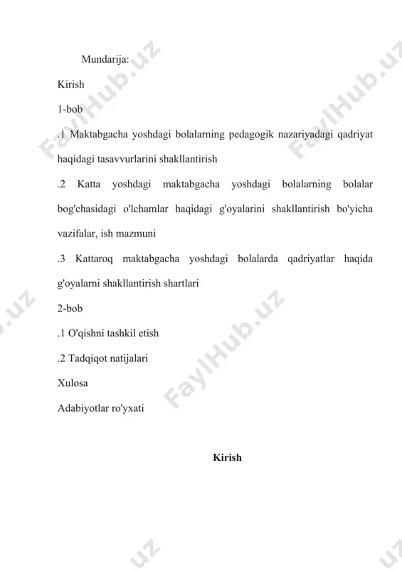 'zlashtirishga tayyorlaydi. maktabgacha yoshdagi bolalarda miqdorlarni o'lchashni o'zlashtirish jarayonida bolalarda o'quv faoliyati uchun zarur shart-sharoitlar paydo bo'ladi, maqsadni amalga oshirish, erishish usullarini o'zlashtirish, qoidalarga rioya qilish, amaliy va o'quv muammolarini hal qilish qobiliyati rivojlanadi. kattalik tushunchalarining shakllanishi amaliy va kundalik masalalarni hal qilish uchun ishlatilishi mumkin bo'lgan ko'plab matematik tushunchalar va tushunchalarning rivojlanishiga yordam beradi. tadqiqotning nazariy asoslari: qo'yilgan vazifalarni hal qilish uchun nazariy va amaliy tadqiqot usullari majmuasidan foydalanildi: tadqiqot muammosi bo'yicha pedagogik, ilmiy va uslubiy adabiyotlarni tahlil qilish; eksperimental tadqiqot usullari: kuzatish, pedagogik eksperiment, test, ma'lumotlarni qayta ishlashning statistik usullari. uslubiy asoslar: v.a.ning qadriyati haqidagi g'oyalarni shakllantirish jarayoni haqidagi ilmiy qoidalar. beloshistaya, v.v. danilova, v.g. danilova, g.a. koreva, m.z.ning qadriyatlari haqidagi maktabgacha yoshdagi bolalarning g'oyalarini rivojlantirish bo'yicha pedagogik ishlarni tashkil etish bo'yicha uslubiy qoidalar. levina, a.m. leushina, z.a. mixaylova, j. piaget, v.a.ning qarashlari. krutetskiy, l.g. peterson, m.yu. solovyova katta yoshdagi maktabgacha yoshdagi bolalarda qadriyatlar haqida g'oyalarni shakllantirish shartlari …