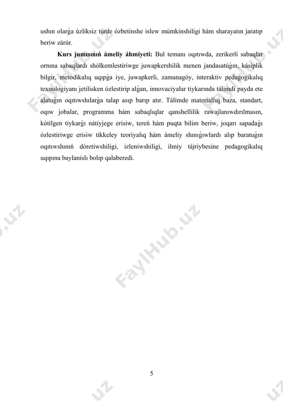 ektr lampochkası hám induktiv katushkanı jalǵayıq. bunda lampochkanıń janıw jaqtılıǵına itibar bereyik. sońınan elektr lampochkası hám induktiv katushkanı izbe-iz halda effektiv kernewi turaqlı kernewine teń () bolǵan derekke jalǵap, lampochkanıń janıw anıqlıǵına itibar bereyik. sonda ózgermeli tok shınjırına jalǵanǵan lampochkanıń anıqlıǵı azıraq boladı eken. bunıń sebebin anıqlaw ushın tek induktiv katushka jalǵanǵan halattı kóreyik (4-súwret). induktivligi l ǵa teń bolǵan katushkadan ótip atırǵan tok kúshi i=cosωt (1.4) nızam boyınsha ózgersin. jalǵanıw sımlarınıń hám katushkanıń qarsılıǵı bolsın. katushkadan ótiwshi tok, katushkanıń induktivligi sebepli onda ózlik indukciya elektr júrgiziwshi kúshti (ejk) payda etedi. onıń bir zamatlıq mánisi e =-l i´ (1.5) menen anıqlanadı. bunda: e – elektr júritiwshi kúsh (ejk), l – katushkanıń induktivligi, i´–tok kúshinen waqıt boyınsha alınǵan birinshi tártipli tuwındı. i´=sinωt ekenligi esapqa alınsa, ejk niń bir zamatlıq mánisi lsinωt ǵa teń boladı. katushka ushlarına qoyılǵan kernew teńlemesi tómendegishe boladı: cos (ωt+ ) (1.6) bul teńleme katushkadan ótip atırǵan tok …