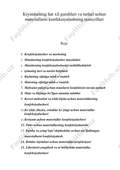 kiyimlarning har хil guruhlari va turlari uchun matеriallarni kоnfеksiyalashning tamоyillari — DOC