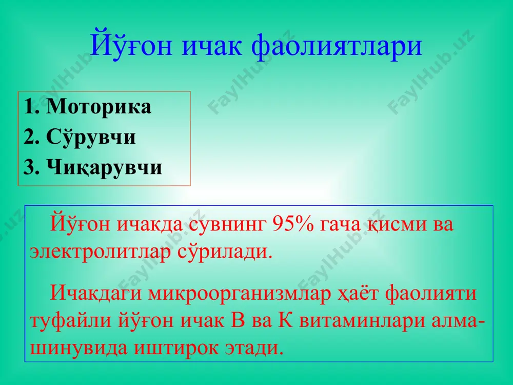 volash polipni endoskopik rezektsiyasi ko'pgina tekshiruvlar shuni ko'rsatadiki, yo'g'on ichak raki (adenokartsinoma) yaxshi sifatli polipdan (adenomadan) o'sadi. yo'g'on ichak raki epitelial o'sma bo'lib, ichakni ko'pincha distal qismlarini shikastlaydi. uzoq muddat simptomlarsiz kechadi, oxirgi bosqichlarda qon ketish, ichni qotishi, og'riqlar kuzatiladi. yo'g'on ichak saratoni (rak) tushuncha epidemiologiyasi yo'g'on ichak raki onkologik kasalliklar ichida birinchi o'rinlarni egallaydi mdh davlatlarida uchinchi o'rinda turadi asosan 50 yoshdan to 70 yoshgacha bemorlar kasallanadi erkak va ayollar bir xil xastalanadi rak kasalligi asosan iqtisodiy rivojlangan davlatlarda ko'p uchraydi patologik anatomiyasi sigmasimon ichakda (50%) to'g'ri ichakda (15%) ko'tariluvchi chambar ichakda 12% jigar burmasida 8% ko'ndalang chambar ichakda 5% taloq burmasida 5% tushuvchi chambar ichakda 5% uchraydi. i bosqich – uncha katta bo'lmagan chegaralangan o'sma, shilliq qavat va shilliq osti qavatda joylashgan. limfa tugunlarga metastazlar yo'q. ii bosqich : a) katta o'lchamli o'sma, lekin ichak ko'ndalang o'lchamini yarmigacha etadi, regionar metastazlarsiz; b) o'lchamlari katta o'sma, regionar limfa tugunlariga …
