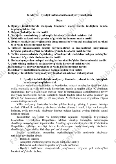 byudjet tashkilotlarida moliyaviy hisobotlar — DOCX