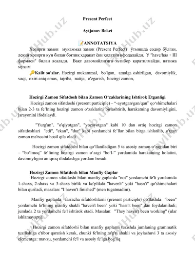 present perfect ta’rifi va qo‘llanilishi — DOCX