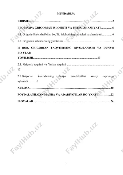grigorian kalendari bo‘yicha kurs ishi — DOCX